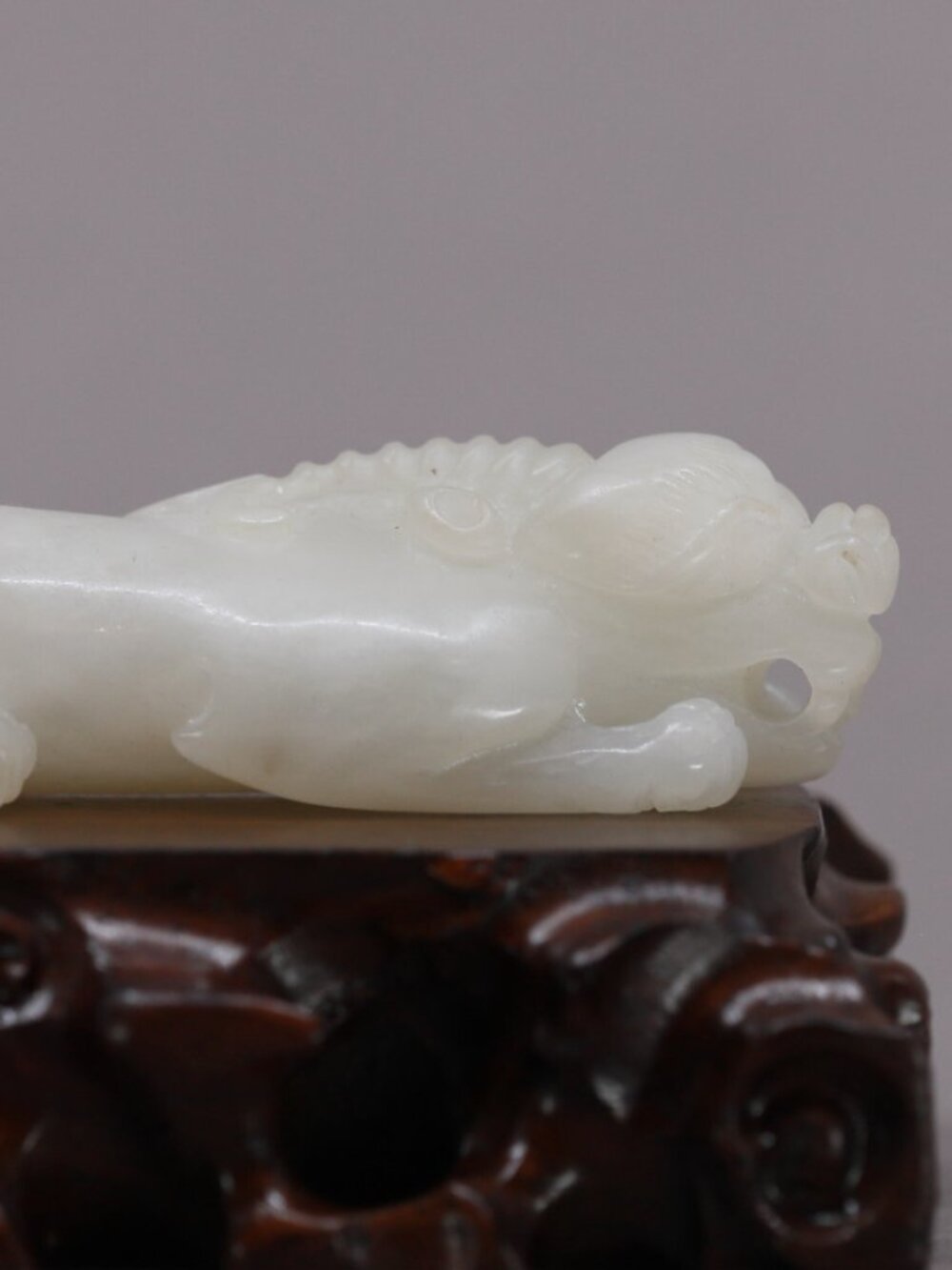 Chinese White Hetian Jade Statue w Unicorn Foo Dog